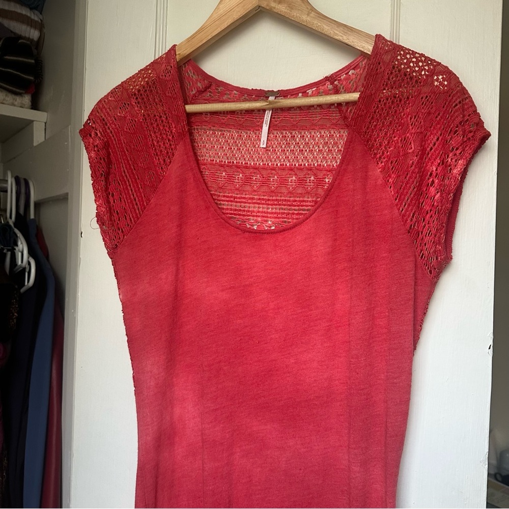 Free People Red Lace Sleeve Maxi Dress